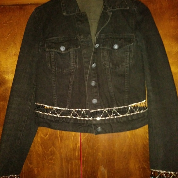 Voyage black denim rhinestones/beads jacket 40/S - Picture 7 of 8